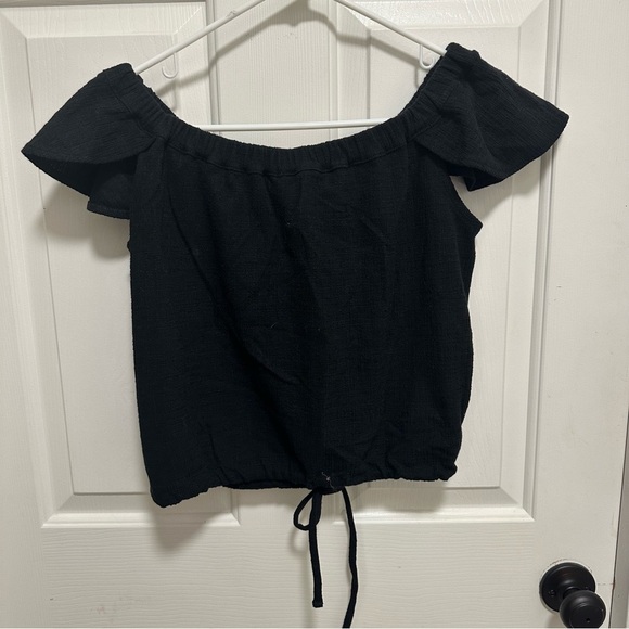 Madewell Texture & Thread Tie Waist Off the Shoulder Top Black Shirt  Size Small - Picture 3 of 6